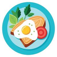 Breakfast plate with fried eggs. crispy bacon. fresh herbs on toast. garnished with spices vector
