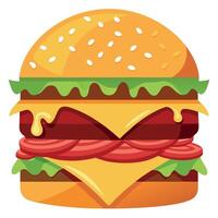 Large burger with melted cheese. crispy bacon. and fresh toppings is waiting to be eaten vector