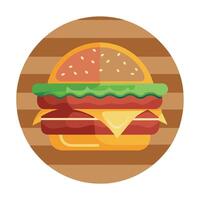 Irish burger with meat veggies and bacon on rustic backdrop perfect for copy space image vector