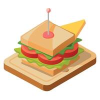 A ham. lettuce. tomato. and cheese sandwich arranged on a cutting board Toothpick for garnish vector
