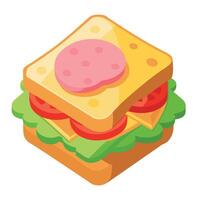 Ham cheese tomatoes lettuce and toasted bread sandwich Top down view white isolated background vector