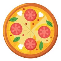 Hawaiian pizza with ham and pineapple. Top view on Hawaiian pizza isolated on white background. vector