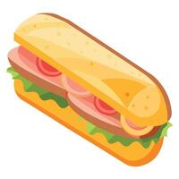 Delicious gourmet baguette sandwich with ham and cheese isolated on the white background vector