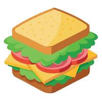 Ham and cheese with green vegetable sandwich isolated on transparent or white background vector