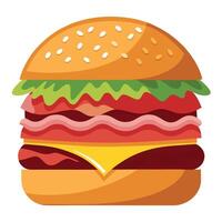 Oversized cheeseburger with bacon and lettuce. in the style of christcore. classic. traditional vector