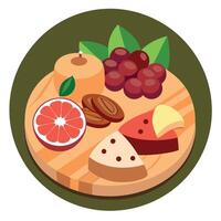 A detail of a charcuterie board with nuts. meats. and fruits on it with a low depth of field. vector
