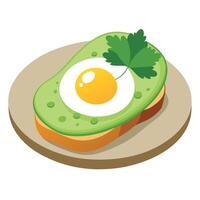 Delicious Plate of Avocado Toast with a Fried Egg and cilantro Isolated on a White Background vector