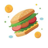 Ingredient Sandwich Gourmet. Image of a delicious sandwich with ingredients floating in the air vector
