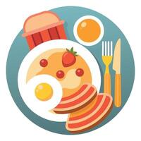A delicious breakfast of pancakes. bacon. eggs. and fruit is a great way to start your day vector