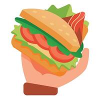 Hand holding delicious BLT Sandwich. bacon. lettuce. tomato. subway. . Transparent. isolate. vector