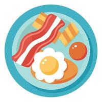 Breakfast with bacon eggs and home fries on big plate. delicious american breakfast menu vector