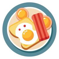 Delicious Plate of Scrambled Eggs. Bacon and Toast Isolated on a Transparent Background vector