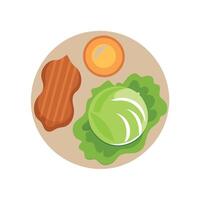 Bacon And Cabbage Irish Dish On A White Plate. On A White Background Directly Above View vector
