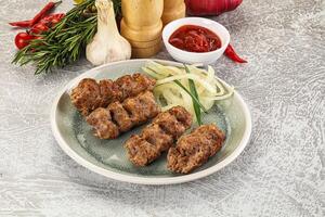Beef kebab minced meat with onion photo
