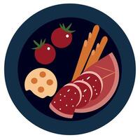 Italian prosciutto ham.parma ham. salami.beef olives and breadstick on dark background.Macro. vector