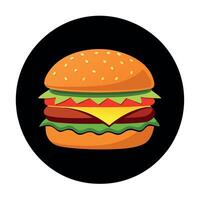 Fresh delicious hamburger isolated on black dark background with copy space and place for text AI. vector