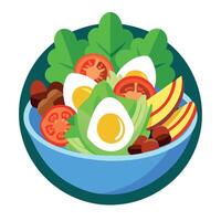 Cobb salad with mixed greens. grilled chicken. avocado. bacon. eggs. and blue cheese dressing. vector