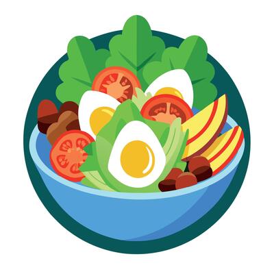 Cobb salad with mixed greens. grilled chicken. avocado. bacon. eggs. and blue cheese dressing.