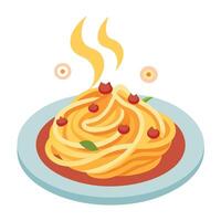 A captivating shot of a steamy plate of spaghetti carbonara with crispy pancetta bits peeking out. vector