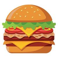 Delicious Cheeseburger with Bacon. Lettuce. Tomato. Onion. and Melting Cheese on a Wooden Surface vector