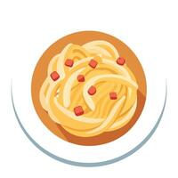 Luxurious pasta carbonara with bacon and parmesan cheese on a ceramic plate. Image generated by AI vector