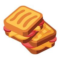 Delicious toasted sandwiches with cheddar cheese and bacon isolated on white background. top view vector