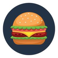 A simple cheeseburger with beef. lettuce. tomato. onion and cheese. Cucumber with dark background vector