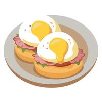 Gourmet Eggs Benedict with Poached Eggs. Canadian Bacon. and Hollandaise Sauce on English Muffins vector