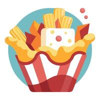 Loaded fries potato chips with cheese and bacon photoshoot can be used for multipurpose vector