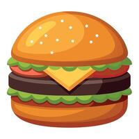 Juicy burger with double patty and cheddar cheese. Close-up. side view. On a dark background. vector