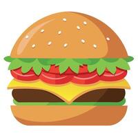 Bacon cheeseburger with lettuce and tomato. Copy space image. Place for adding text or design vector