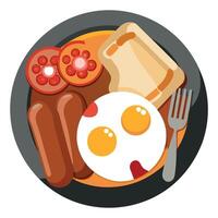 Classic English breakfast with eggs. bacon. sausages. baked beans and toast. Image generated by AI vector