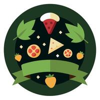 Different pizza on dark olives background. Closeup. Banner for design. Different pieces of pizza. vector