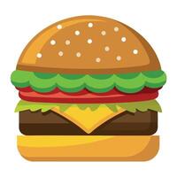 A Cheeseburger with beef. lettuce. tomato. onion and cheese. Cucumber with traditinal background vector