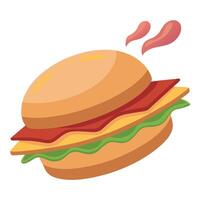 Flying Burger with Bacon isolated on white transparent background. ultra realistic. vector