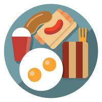 Breakfast with bacon eggs and home fries on white plate. delicious breakfast menu with sausage vector