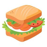 Close-up view of delicious salmon or trout fish sandwich with fresh ingredients and buttery bread vector