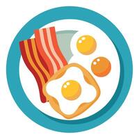 A breakfast plate with two sunny-side-up eggs. crispy bacon strips. and two slices of toasted bread vector