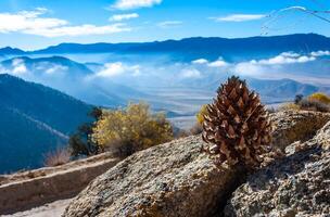 Beautiful mountain scenery on the background of clouds, layers of mountains on the horizon, Sierra Nevada Mountains, California, USA photo