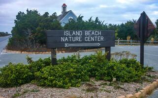 New Jersey, USA - November 19, 2009 information sign Island Beach Nature Center on the oceanfront in New Jersey, USA photo