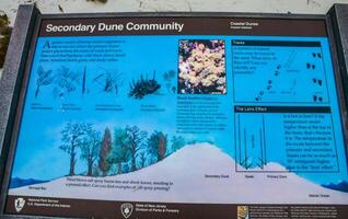 New Jersey, USA - November 19, 2009 information signs on coastal sand dunes, Island Beach State Park photo