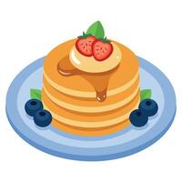 A delicious breakfast of pancakes with syrup and fresh berries. The perfect way to start your day. vector