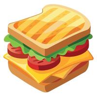 Delicious grilled sandwich with crispy bacon. melted cheese. and fresh lettuce on toasted bread. vector