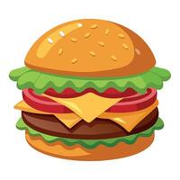 An appetizing bacon cheeseburger. including a beef patty. bacon. cheese. lettuce. and tomato on a bu vector