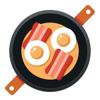 Frying pan with delicious fried eggs and crispy bacon. Perfect for food blogs and recipe websites vector
