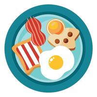 American breakfast plate with crispy bacon strips. scrambled eggs. golden hash browns. and buttered vector