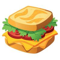 A delicious sandwich topped with melted cheese. crispy bacon. and fresh greens. served on toasted br vector