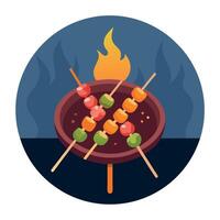 Grilling shashlik on barbecue grill. Grilled skewers on a grilled plate on a outdoor bbq event. clos vector