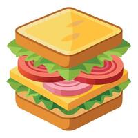 A delicious sandwich stacked with layers of cheese. ham. and fresh lettuce on toasted whole grain br vector