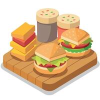 Assorted delicious sandwiches served on a wooden table for lunchtime feast and mealtime enjoyment vector